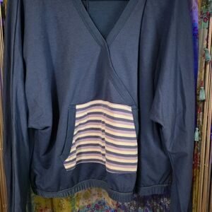 Blue/Purple Hoodie with Knit Striped Pocket And Hood